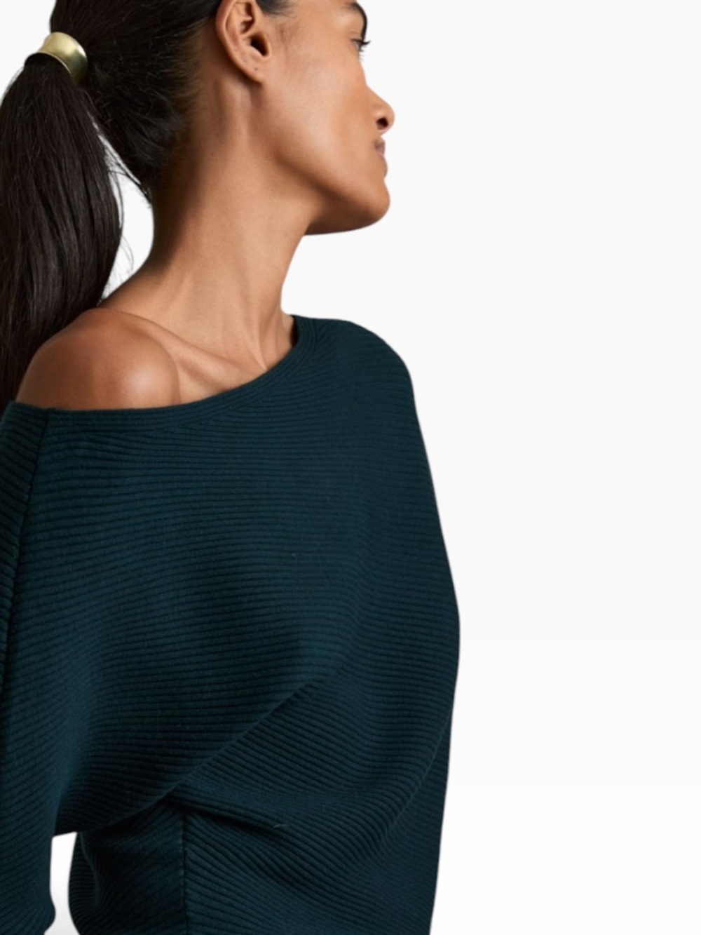 Reiss Lara Teal Ribbed Off Shoulder Batwing Knit Dress Size - Picture 10 of 14